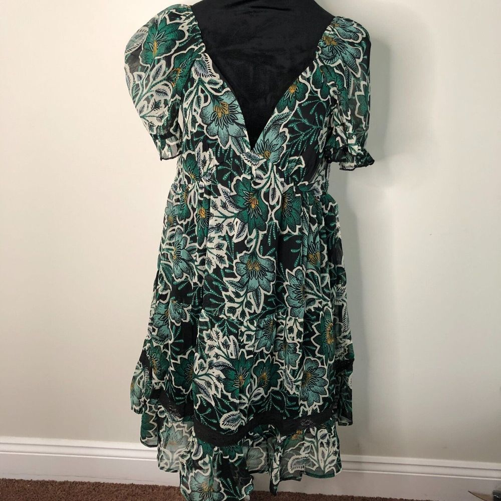 Band of the Free Teal Floral‎ Boho Mini Dress Lace Up Back Smocked Medium NWT